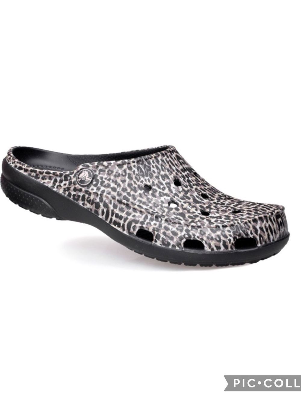 CROCS Women's Leopard Print Slip-On Clog in Black and Gray